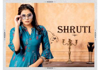 Shruti By Trendy Fancy Gold Foil Printed Flaired Kurti Collection